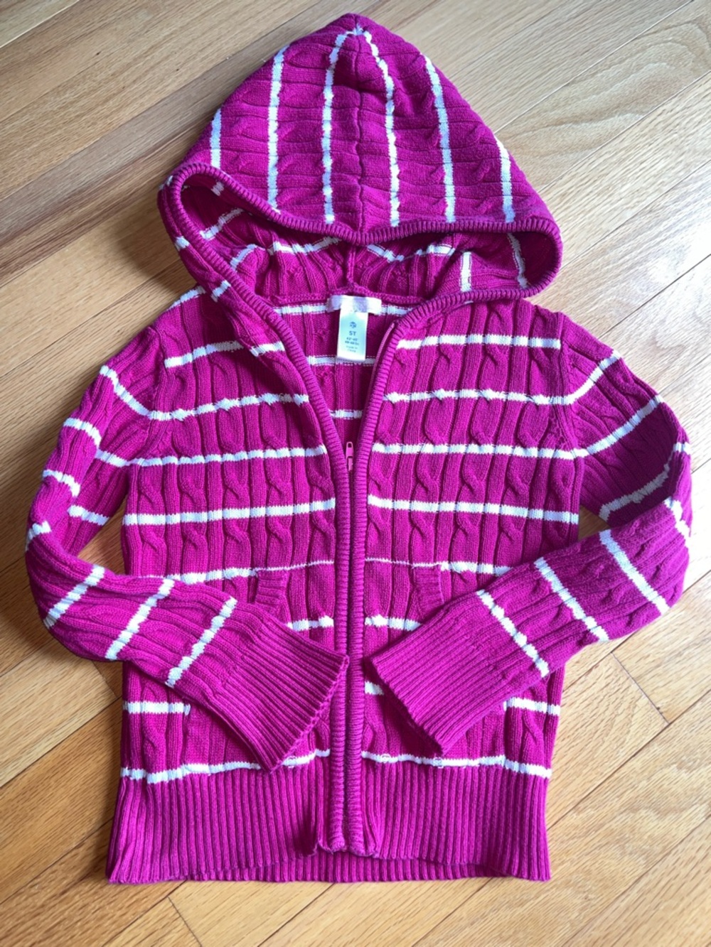 🍀6/$20 Old Navy Hot Pink Hooded Zip Sweater with White Stripes